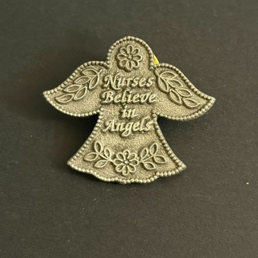 Vintage Pewter Nurses Believe in Angels Lapel Pin